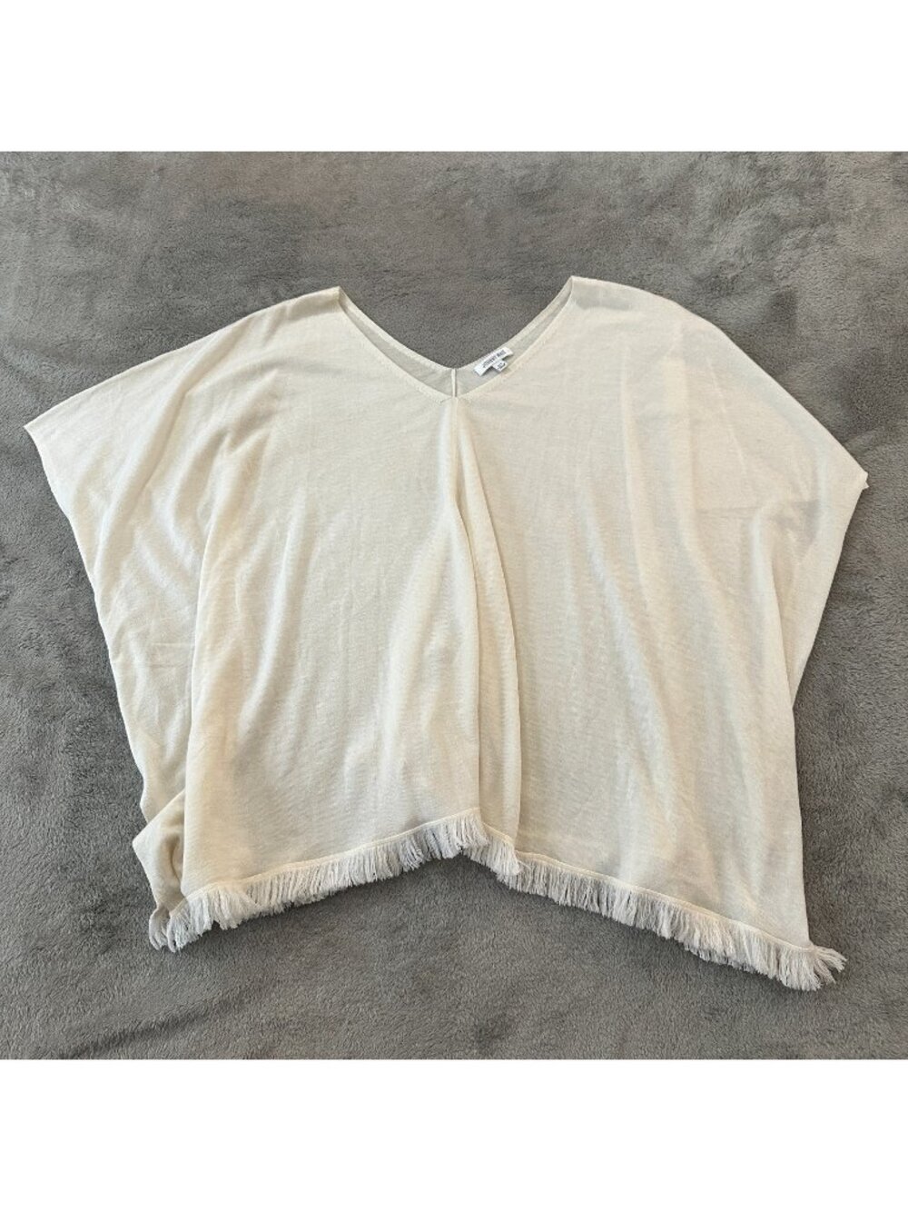 Johnny Was Cream Merino Wool Cashmere One Size Poncho Fringe Shawl